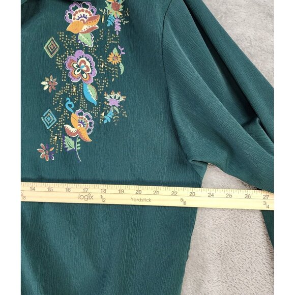GW Jacket Womens Medium Petite Green Floral Button Up Vintage Bomber Made In USA - Picture 5 of 12